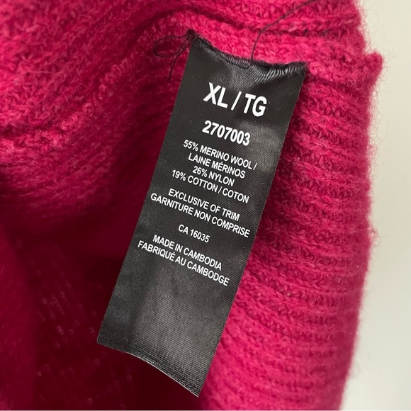 Tahari Merino Wool Knit Sweater Cowl Neck Pullover Dark Pink Size XL - Picture 6 of 8